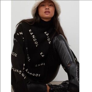 KANGOL Knit Oversized Turtleneck Logo Sweater
